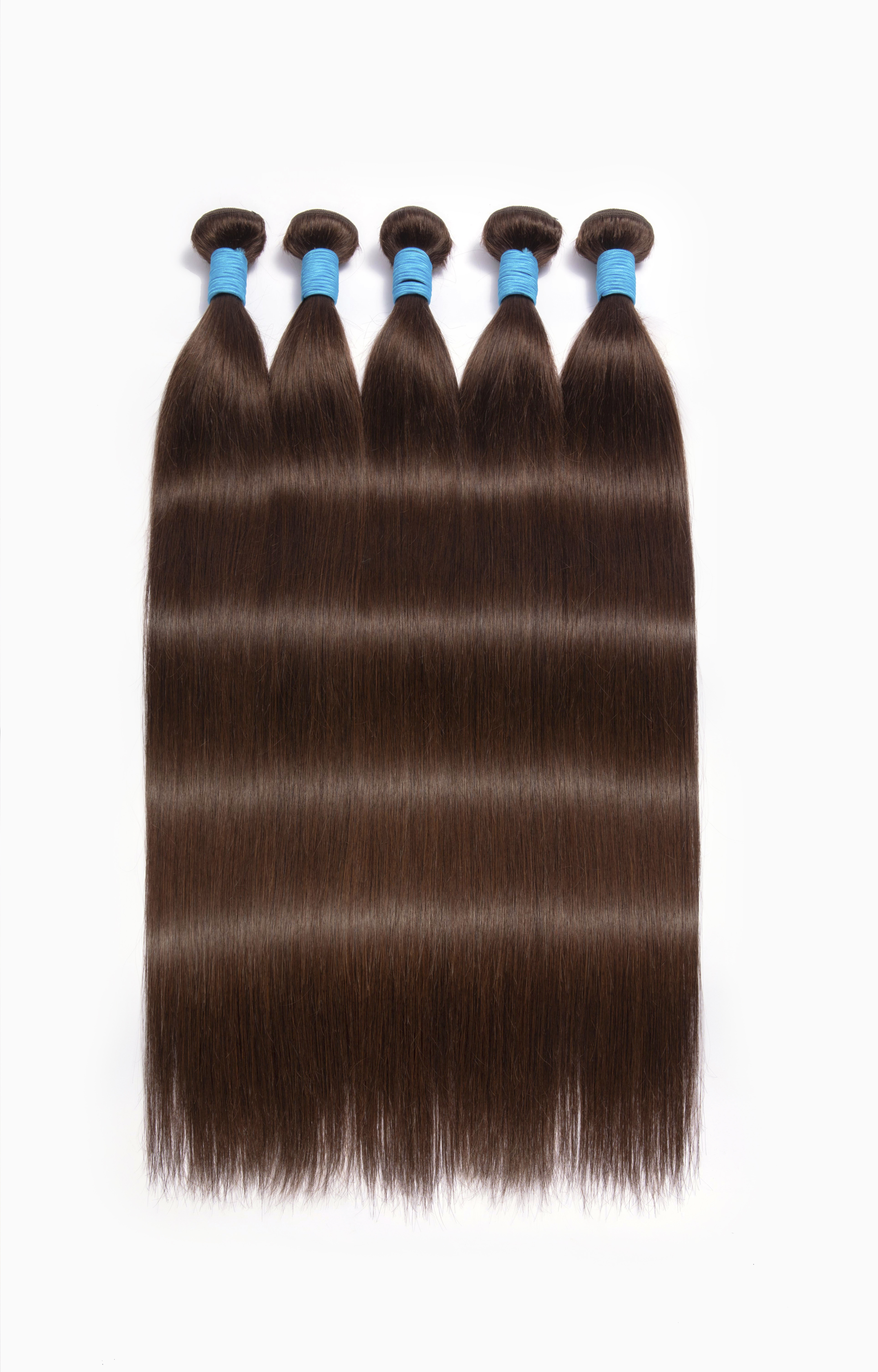 갈색 인간의 머리카락 번들 3/4 조각 Pre-colored 브라질 스트레이트 인간의 머리카락 비-레미 헤어 익스텐션